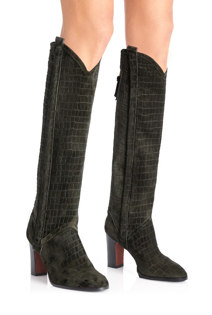 L’Irriverente — Mimetico Embossed Croc Crosta + The Cowboy Gaiter Mimetico Croc-print Suede